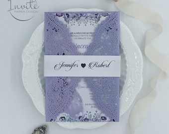 Invitación de Quinceañera cortada con láser en lavanda, Mis XV Años