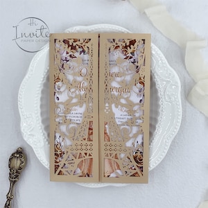 Elegante Schimmernde Gold Eiffelturm Laser Floral Mis XV Años Karte, Personalisierte Quinceañera Sweet 16 Girl Einladungen {Kostenlose Vorschau verfügbar}