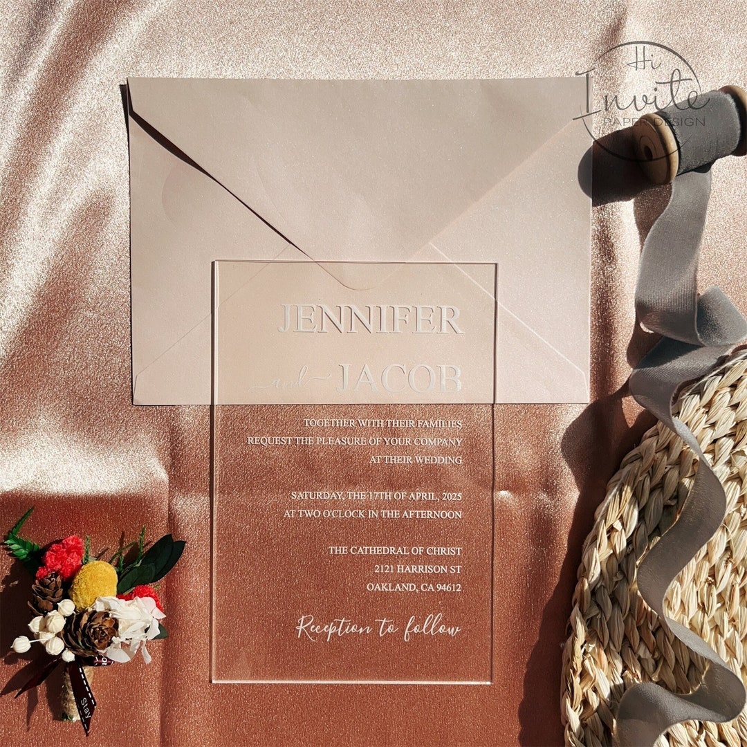Elegant Acrylic Wedding Invitation Thickness With Envelope, Customized
