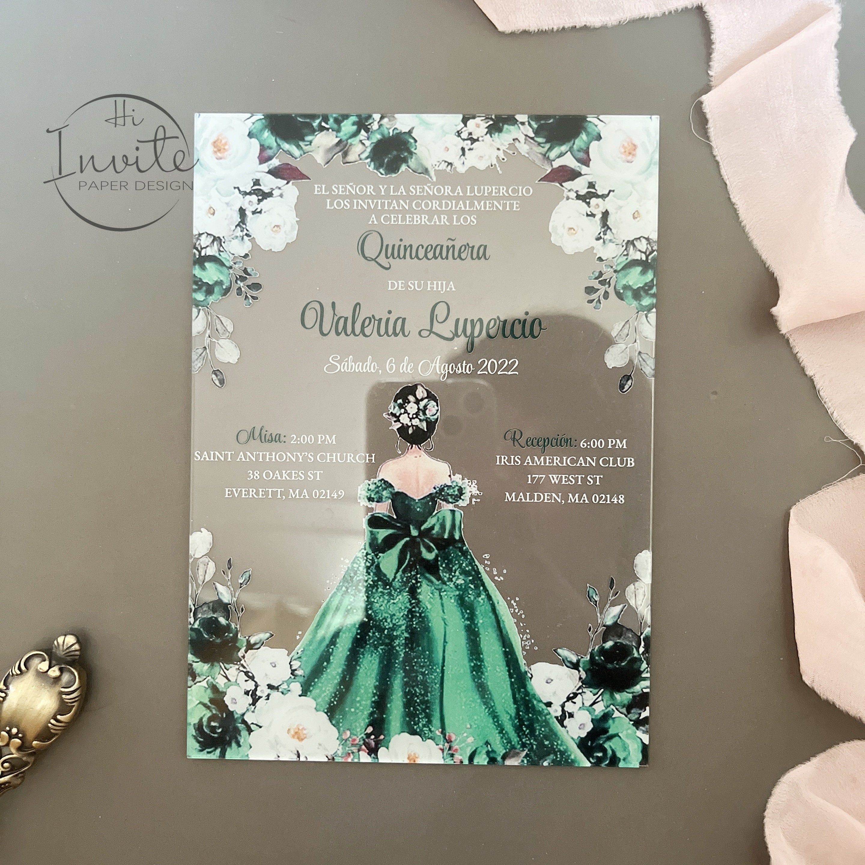 sachin and babi light blue dress Green Quinceañera Acrylic Invitation: Elegant Sweet 16 Invite