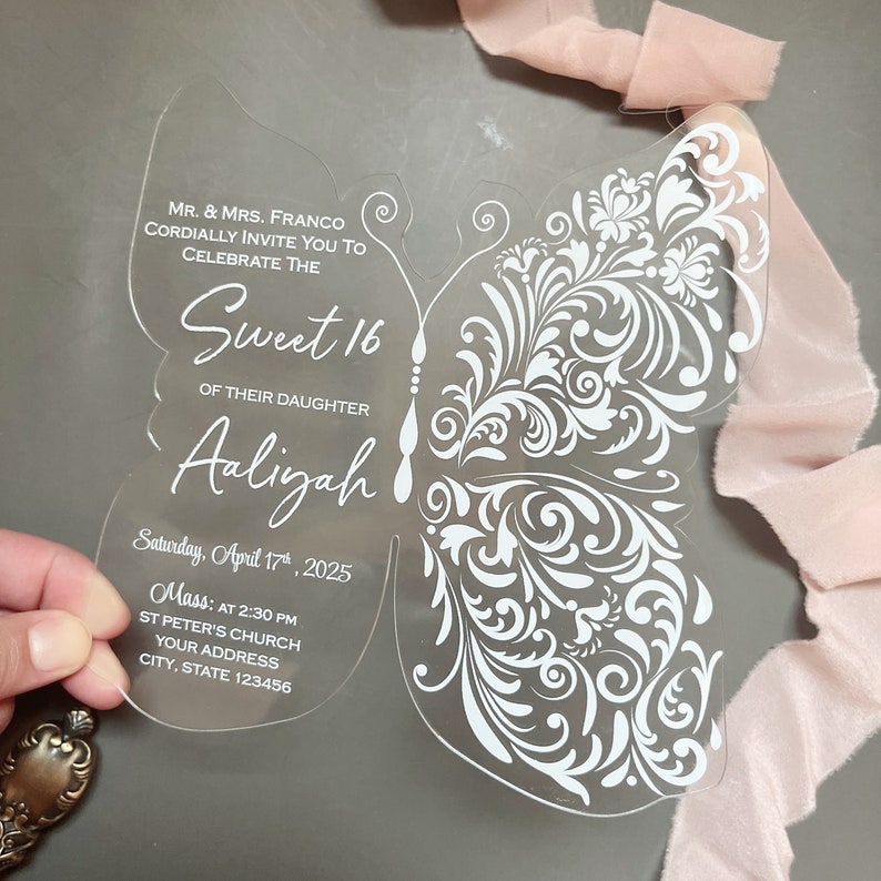 Acrylic Butterfly Quinceañera Invitation Mis Quince Acrylic Etsy