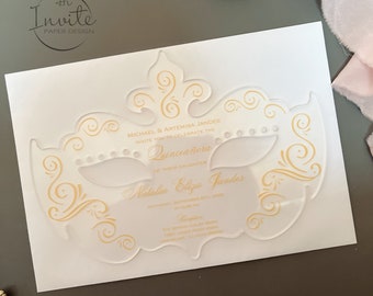 Gold Masquerade Acrylic Invitation: Elegant Party Invites