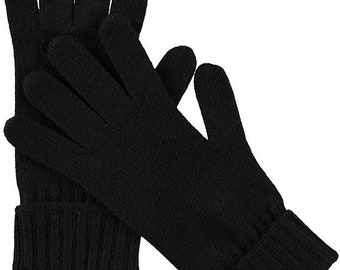 Manio Cashmere Women's 100% Cashmere Knitted Gloves Pure Soft Comfortable With Ribbed Cuffed