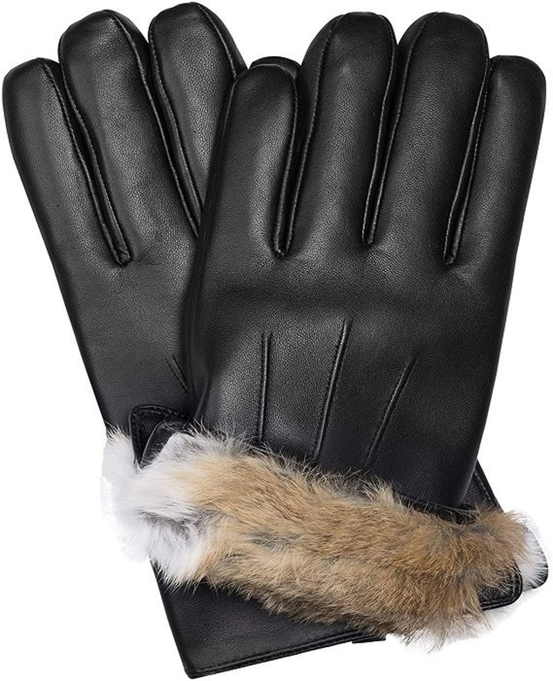 MESSERIO Authentic Sheepskin Leather Winter Gloves for Men With Rabbit