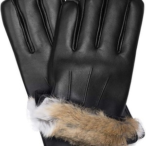 MESSERIO Authentic Sheepskin Leather Winter Gloves for Men with Rabbit Fur Lining + Gift Box