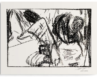 The Beggar Woman - Original Charcoal Drawing, Gothic Wall Art, Historical Abstract Expressionist Art 9x12