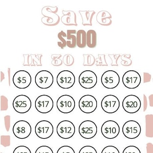 Save Five Hundred Dollars in 30 days savings tracker| Money Goals| Downloadable| Money goals| Financial freedom| Financial Education|