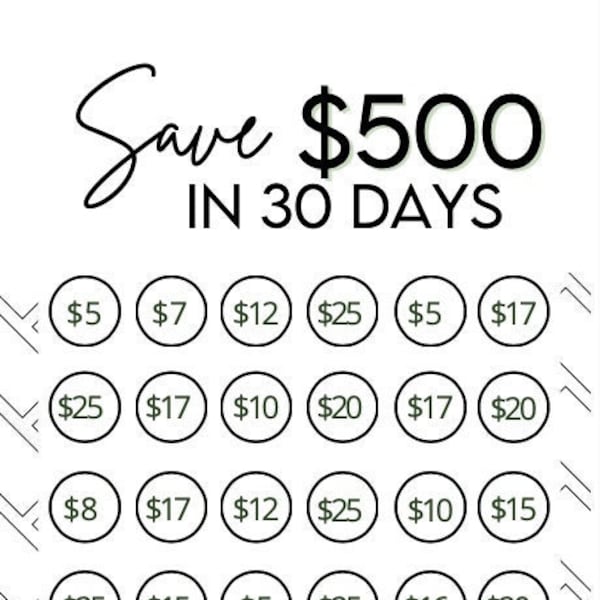 Save Five Hundred Dollars in 30 days savings tracker| Money Goals| Downloadable| Money goals| Financial freedom| Financial Education|