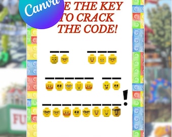 May include: A colorful poster with the text "BE THE KEY TO CRACK THE CODE!" features Lego-style faces. The poster has a border of colorful Lego bricks. The Canva logo is in the upper left corner.