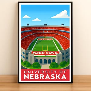 University of Nebraska Memorial Stadium Huskers Football Stadium Poster – Digital Download Art – Wall Decor for Sports Fans