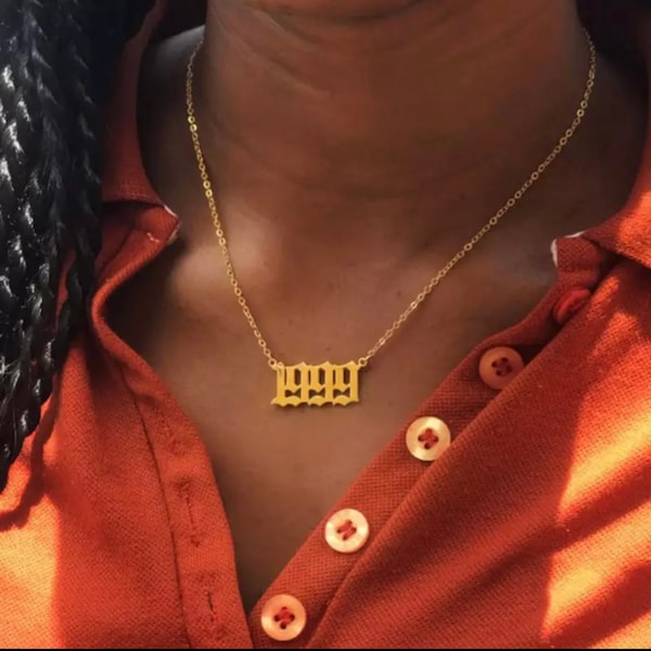 1985-2008 Birth Year Necklace TikTok 18K Gold Plated Birth Year Number Cute Pendant Necklace Stainless Steel Birthday Year Necklace Women