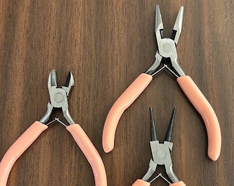 3pc Jewelry Tool Set Pink Comfort Grip Pliers Flush Cutters Wire Wrapping Supplies