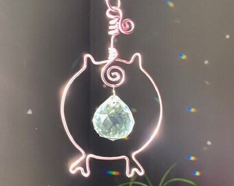 Minimalist Wire Art Pig Prism Pendant is Handmade and Features
