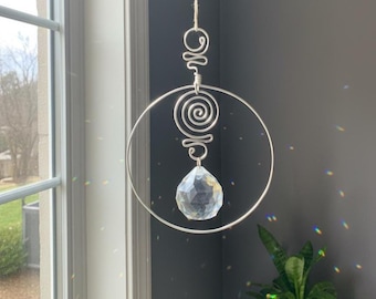 Handmade Crystal Ball Sun Catcher: Circle Sphere Pendant, Rainbow Prism
