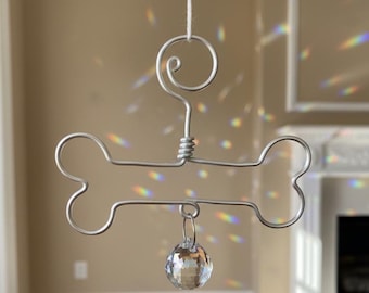 Handcrafted Dog Bone Suncatcher: Crystal Prism Rainbow Maker