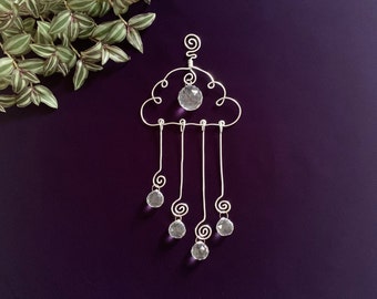 Handcrafted wire wrap wire art rain cloud crystal ball prism rainbow maker suncatcher hanging orb charm minimalist home office window decor