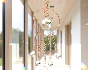 Handmade Crystal Prism Sun Catcher: Coil Dream Catcher Rainbow Maker, USA Crafted