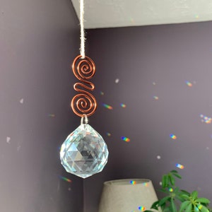 Suncatcher clear crystal glass ball prism hanging pendant & handmade jewelry wire hook reflects bright rainbows for home and office decor