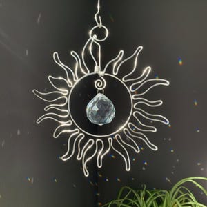 Sunshine Wire Art Sun Catcher: Rainbow Maker Crystal Prism - Handmade