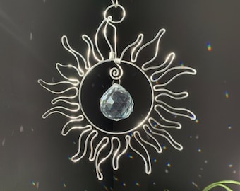 Sunshine Wire Art Sun Catcher: Rainbow Maker Crystal Prism - Handmade
