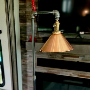 Silver & Copper Industrial Floor Lamp With Side Table