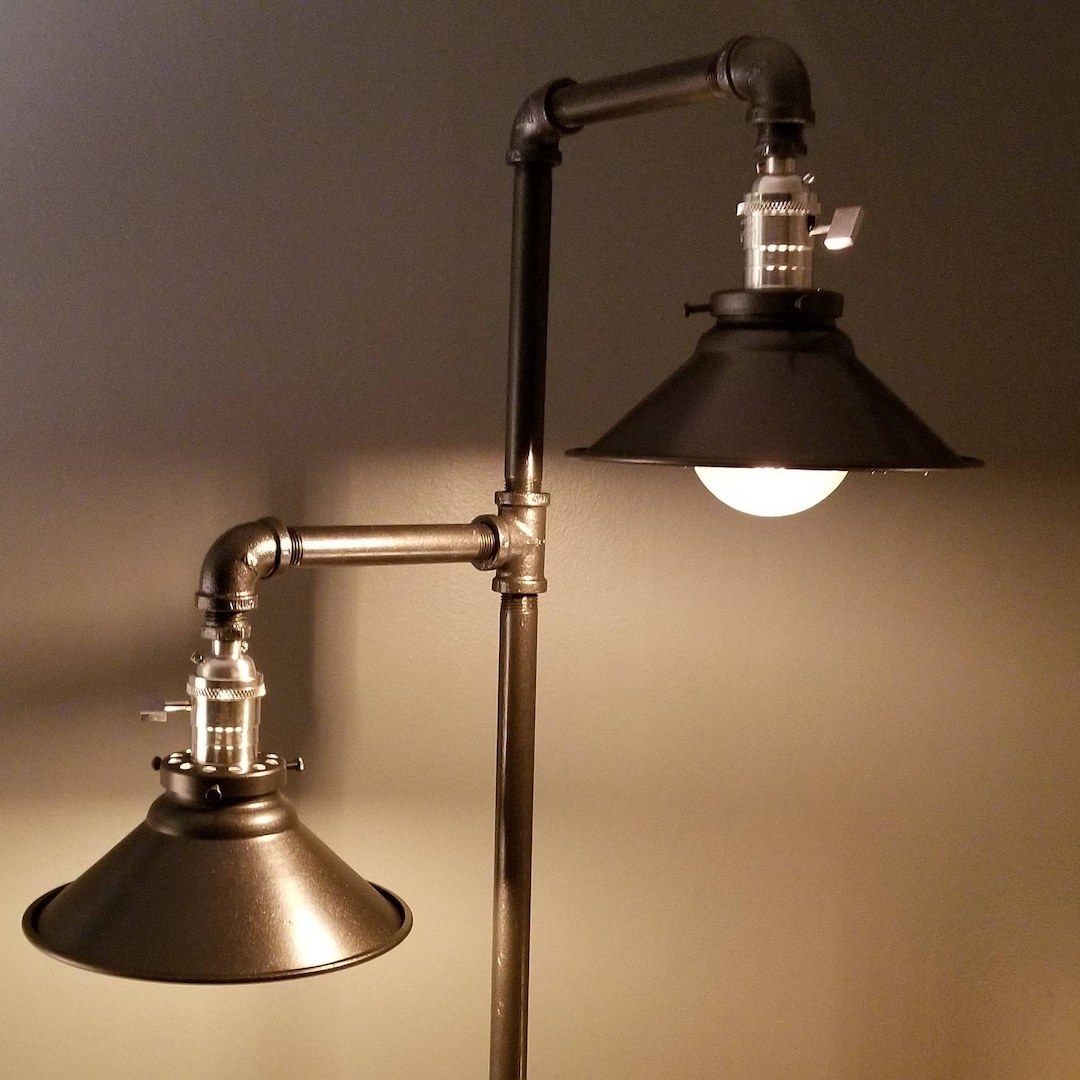 Black and Silver Industrial Pipe Floor Lamp With Two Lights Etsy