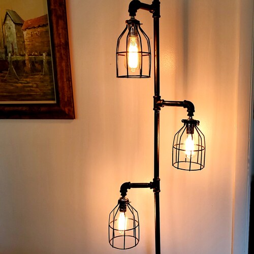 Modern Industrial Pipe Floor Lamp With Vintage Edison Bulb Etsy