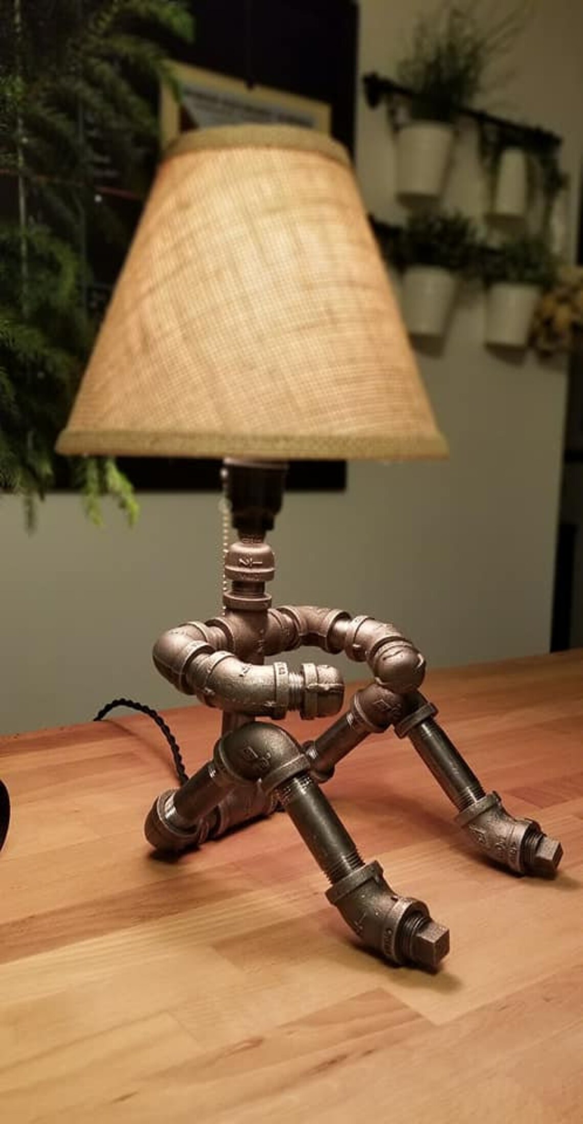 Industrial Pipe Robot Desk Table Lamp person Sitting Etsy