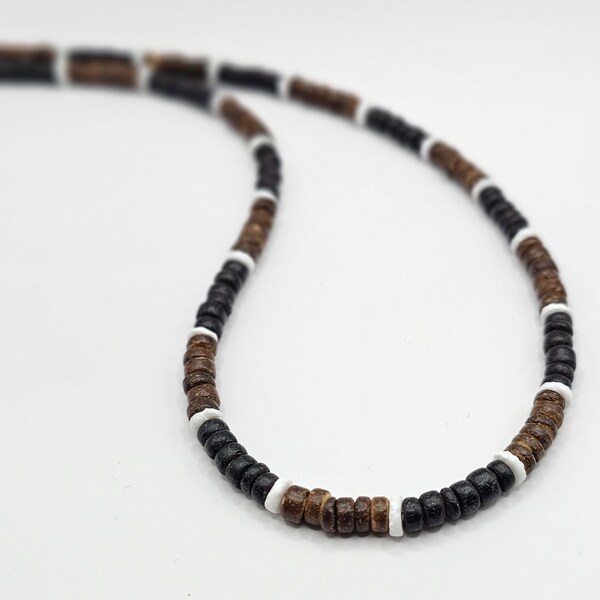 Hawaiian Brown White and Black Coconut Shell Ocean Tropical Necklace - Mens Jewelery - Womens Jewelry