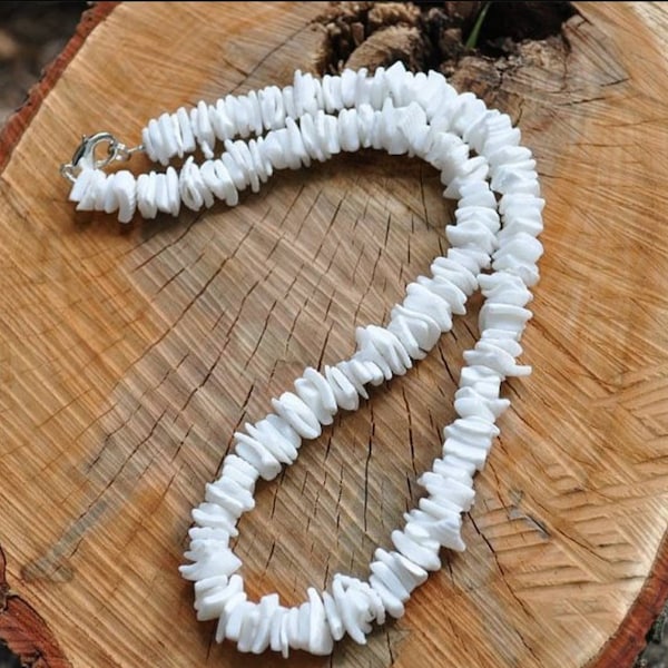 Hawaiian White Puka Shell Chip Heishe Surfer Necklace - mens necklace - womens necklace - kids necklace