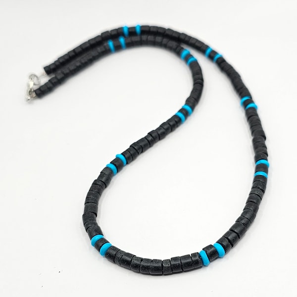 Hawaiian Surfer Black Coconut Shell with Turquoise Tropical Necklace