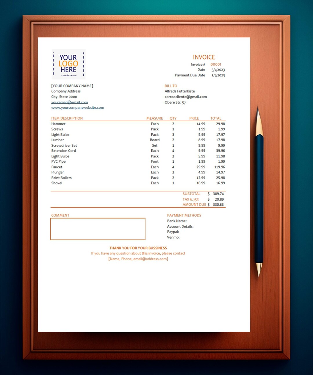 Advanced Business Invoice & Billing Excel Template- A Solution for ...