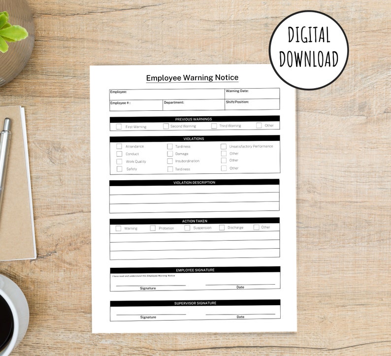 Employee Warning Notice Printable Small Business Digital - Etsy