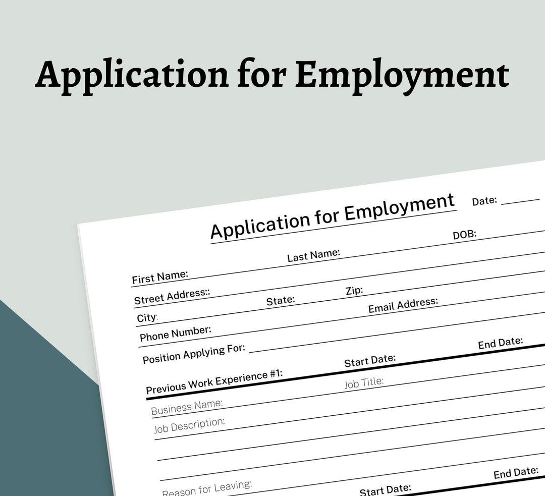 Application for Employment Printable Job Application Digital - Etsy