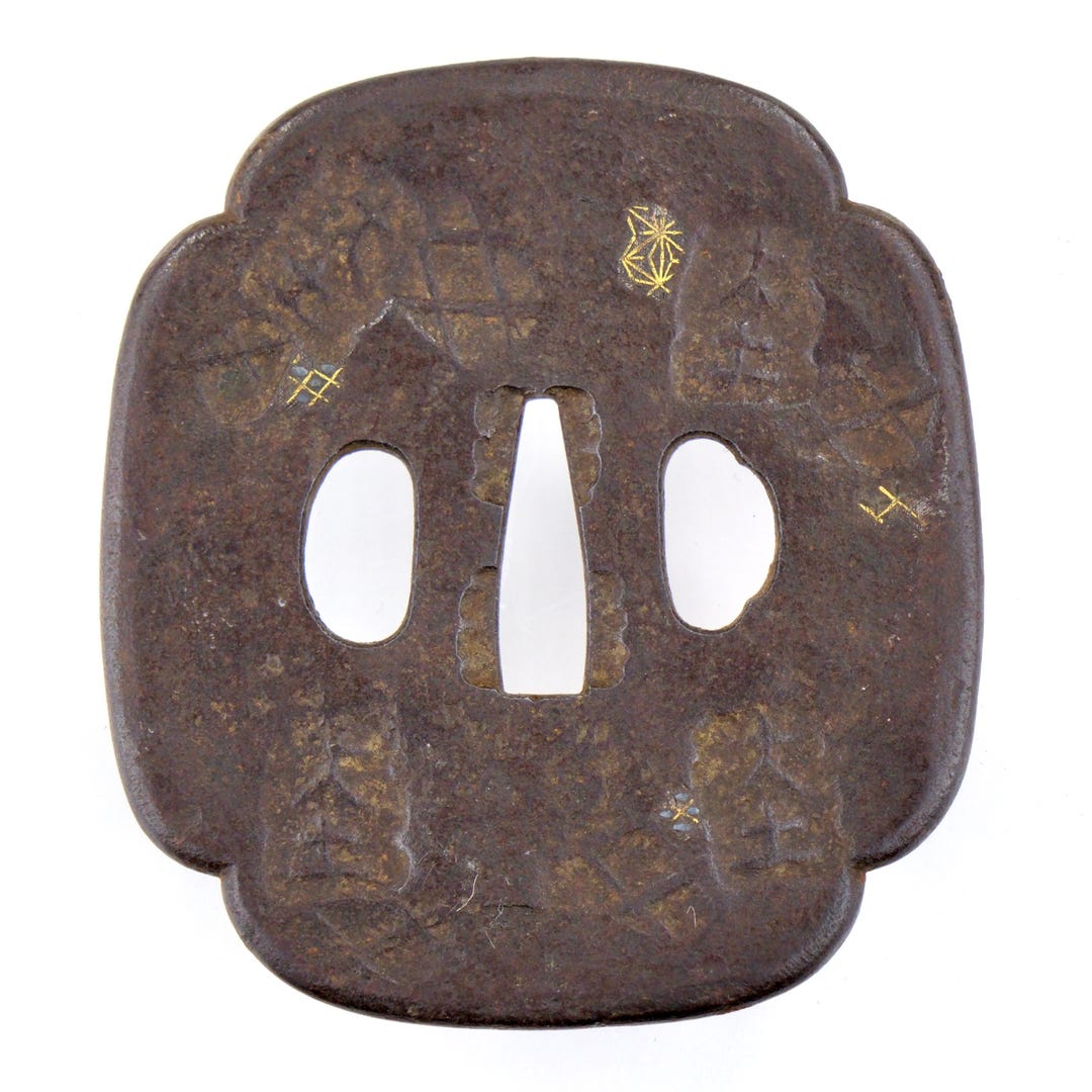 Antique Japanese 17th Century Samurai Tsuba Sword Hilt earth Stamped ...