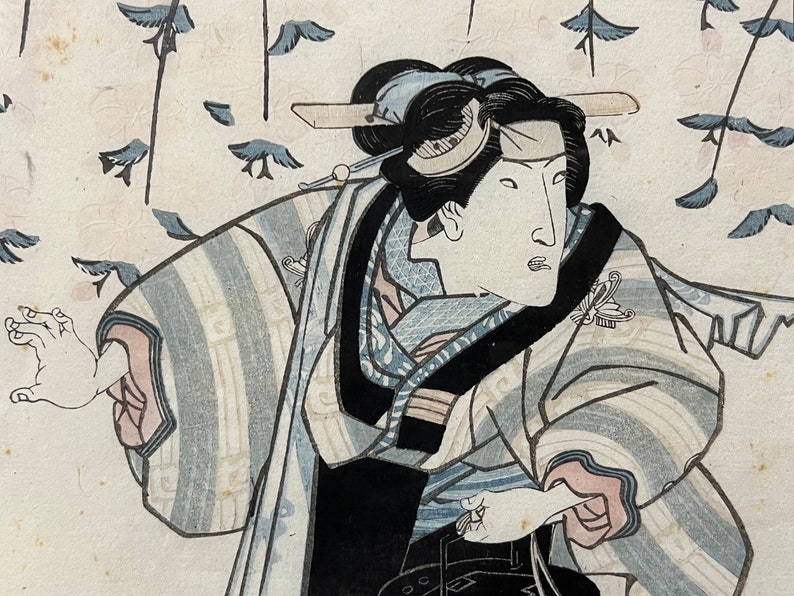 Antique Japanese Original Woodblock Print: By TOYOKUNI III / KUNISADA c. 1830's Kabuki Actor image 7