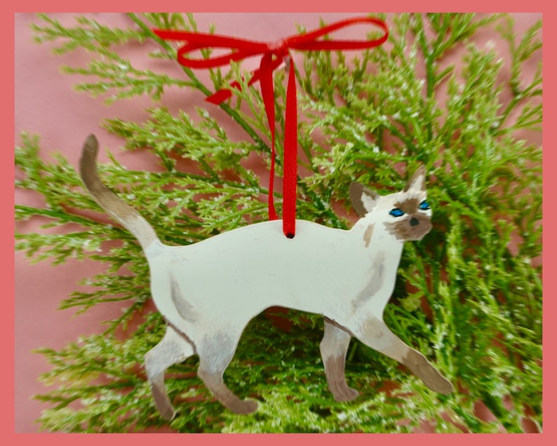 Siamese Cat Ornament, Cat Ornament, Pet Ornament, Abyssinian Cat Ornament, Personalized Gift, Cat Christmas Decor, Pet Portrait, Cat Lover image 1