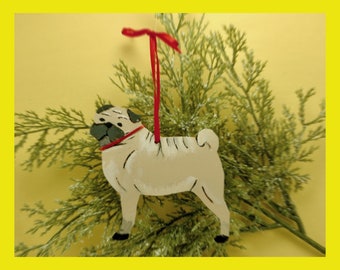 Pug Ornament/Magnet, Personalized Gift, Dog Christmas Decor, Pet Portrait, Hand Painted Decor, Dog Lover's Gift, Dog Mom's Gift