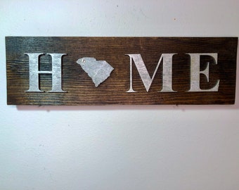 Handpainted HOME State sign, Wood sign decor, Farmhouse, Gift, Homesick, Home town gift