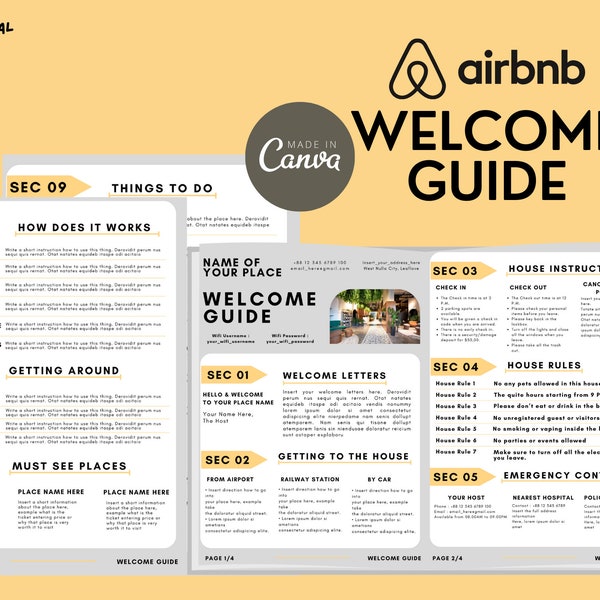 Airbnb Welcome Book Template | House Host Manual Guidebook Template | Real Estate Canva Template | Vacation Rental Template