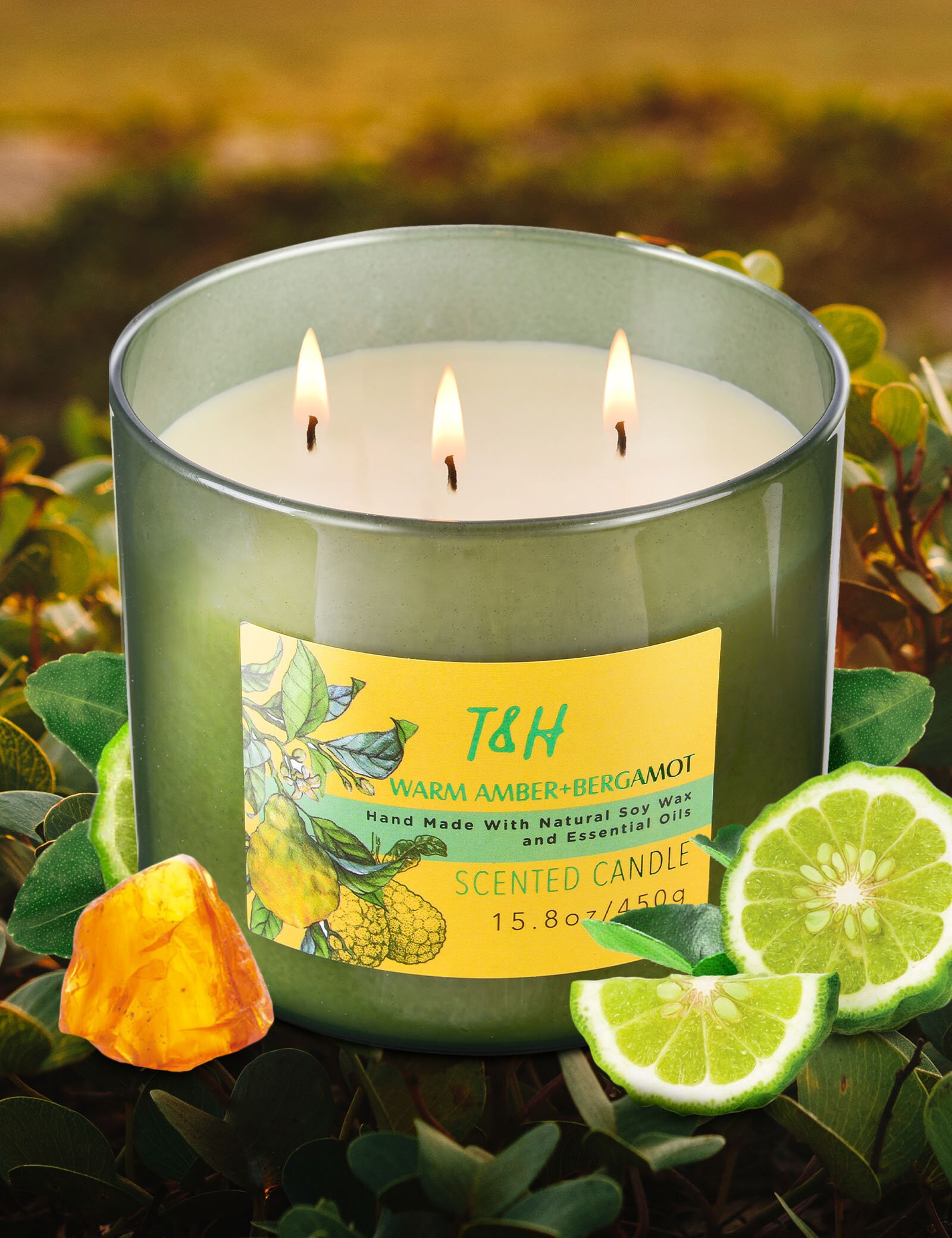 Scented Candles Home & Kitchen Home Everyday Luxe Bergamot Amber