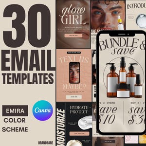 Modelos de marketing por e-mail para comércio eletrônico, cuidados com a pele, modelos de e-mail do Canva, Mailchimp, campanha de e-mail Klaviyo, série de e-mails de boas-vindas, fluxos de e-mail