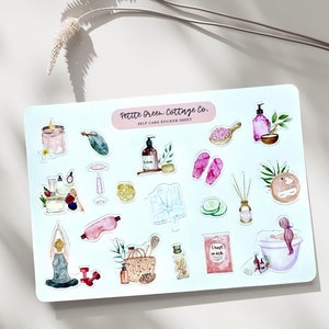 Watercolor Self Care Stickers: Spa Day Planner Stickers