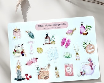 Watercolor Self Care Stickers: Spa Day Planner Stickers
