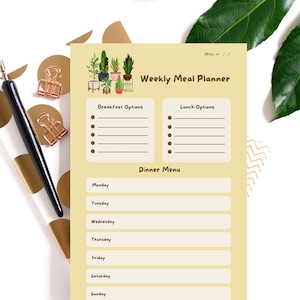 Potted Plant Meal Planner Notepad, Plant Meal Prep Planner, Plant Housewarming Gift, Wellness Meal Planner with Plants, Plant Kitchen Pad