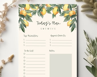 Lemon Daily Planner, To Do List Pad with Lemons, Citrus Schedule Notepad, Lemons Office Gift, Lemon Desk Decor, Lemon Productivity Notepad