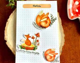 Fox Stationery Gift Set, Cottagecore Sticker and Notepad Bundle, Sleeping Fox Themed Office Gift, Fox Lover Gift Set, Fox Desk Decor