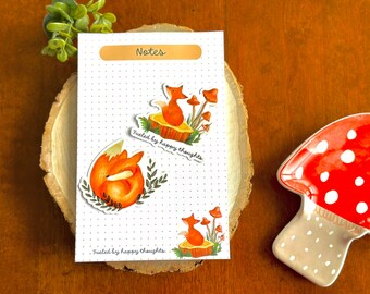 Fox Stationery Gift Set, Fox Lover Office Gift, Fueled by Happy Thoughts Quote Notepad, Cute Fox Notepad Bundle, Cottagecore Notepad