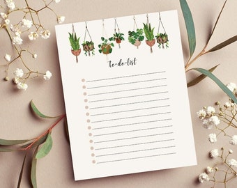 Plant To do List, Hanging Plants Notepad, Minimalist Notepad, Beige Notepad, Boho Style Notepad, Stationery, Office Gift, Back to School