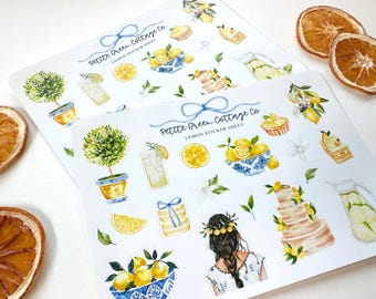 Lemon Watercolor Stickers: French Picnic Planner Stickers